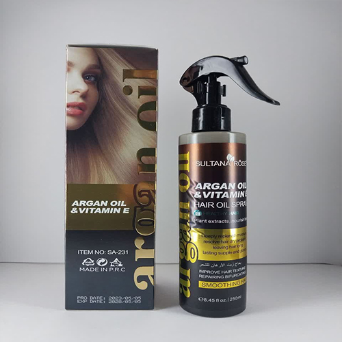 اسپری دو فاز مدل روغن آرگان و ویتامین ای VITAMIN E Argan oil برند : سلطانا رز SULTANA ROSE