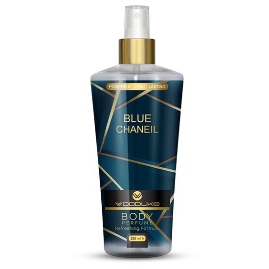 بادی اسپلش وودلایک رایحه بلو شنل Blue chaneil body splash حجم 250 میل بلوچنل رنگ  برند : وود لایک سایز : 250 میل